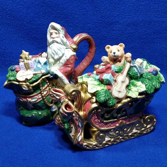 Fitz & Floyd Florentine Christmas Sugar Bowl and Creamer Set 1998 PreOwned AS IS - Picture 2 of 10